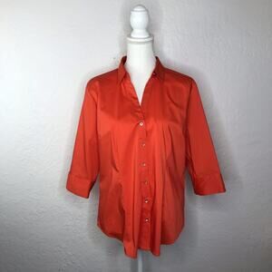 New York and Co Women's 3/4 Sleeve Collared Button Orange Shirt Blouse XL Petite